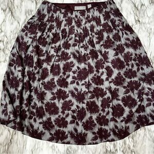 Liz Claiborne Purple And Blue Silk Midi A-Line Pleated Skirt Drop Waist Floral